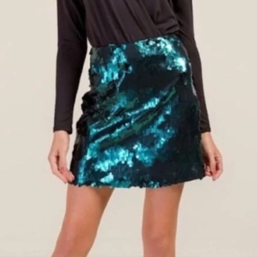 Blue Rain Green Sequined Embellished Mini Flapper Skirt Women's Size Small